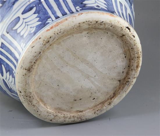 A large Chinese blue and white baluster shaped jar, Ming dynasty or later, height 36cm